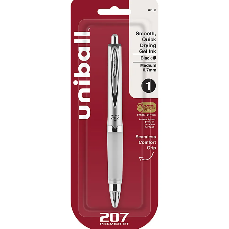 uni-ball® 207™ Premier Retractable Gel Pen, 0.7 mm, Medium Point, Silver Barrel, Black Ink