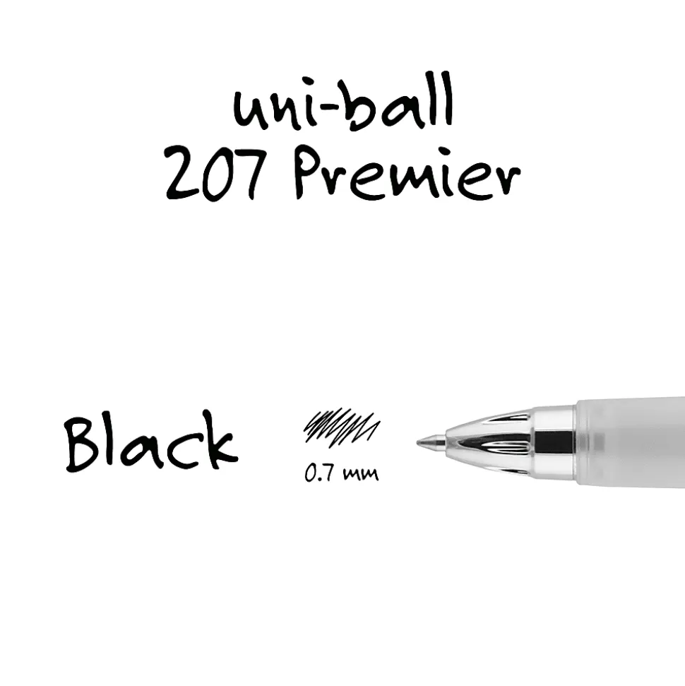 uni-ball® 207™ Premier Retractable Gel Pen, 0.7 mm, Medium Point, Silver Barrel, Black Ink
