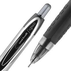 uni-ball® 207™ Retractable Fraud Prevention Gel Pens, Needle Point, 0.7 mm, Translucent Black Barrels, Black Ink, Pack Of 12