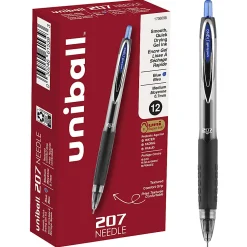 uni-ball® 207 Retractable Fraud Prevention Gel Pens, Medium Point, 0.7 mm, Black Barrel, Blue Ink, Pack Of 36