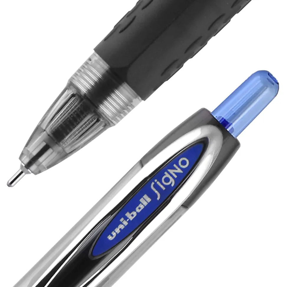 uni-ball® 207 Retractable Fraud Prevention Gel Pens, Medium Point, 0.7 mm, Black Barrel, Blue Ink, Pack Of 36