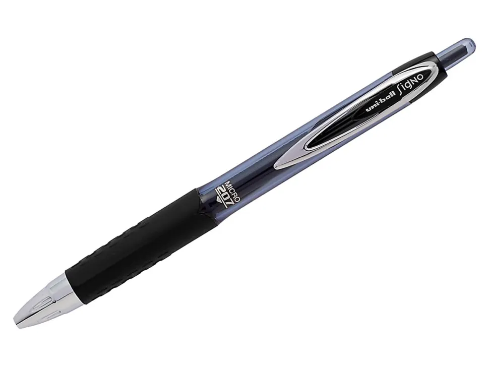 uni-ball® 207™ Retractable Fraud Prevention Gel Pens, Micro Point, 0.5 mm, Black Barrels, Black Ink, Pack Of 12