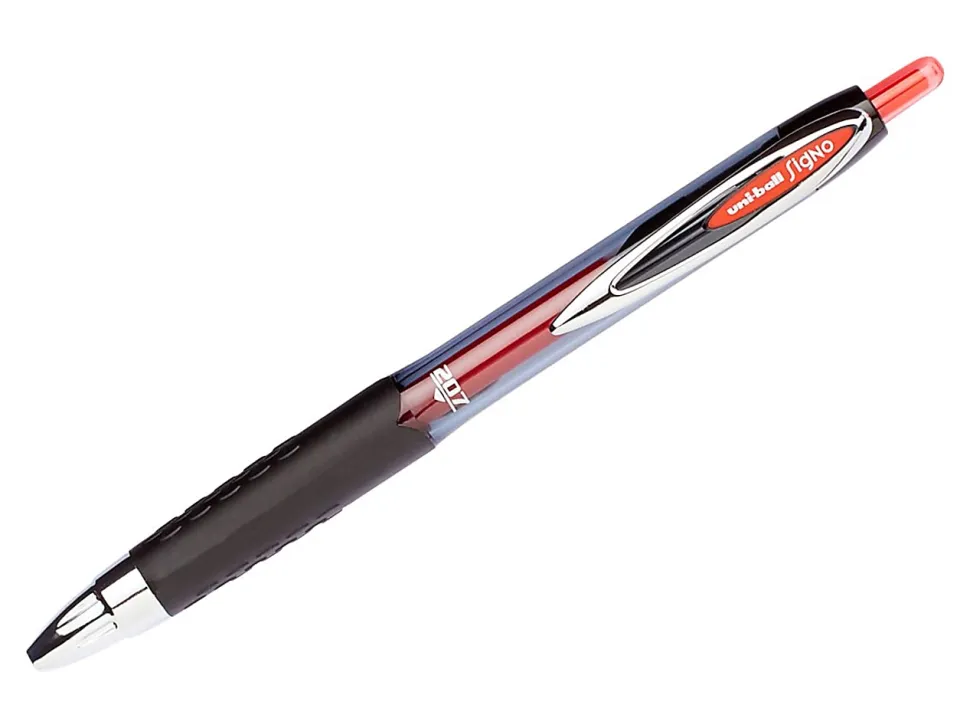 uni-ball® 207™ Retractable Fraud Prevention Gel Pens, Medium Point, 0.7 mm, Black Barrels, Red Ink, Pack Of 12