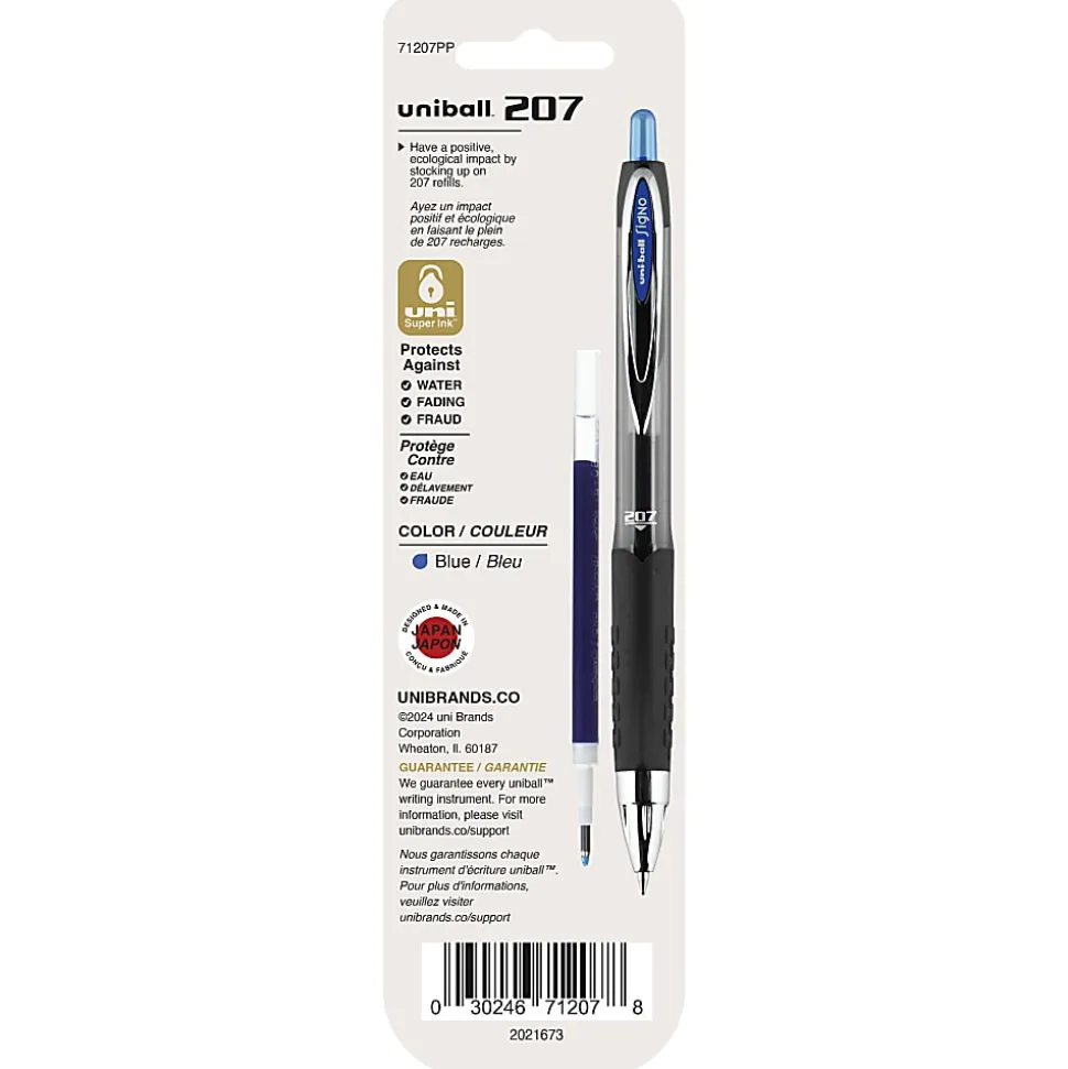 uni-ball® 207™ Retractable Gel Pen Refills, Medium Point, 0.7 mm, Blue Ink, Pack Of 2 Refills