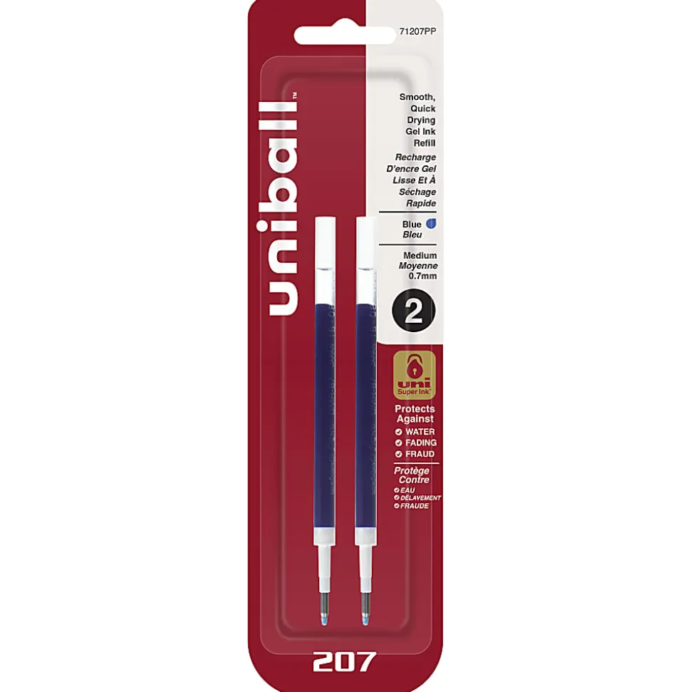 uni-ball® 207™ Retractable Gel Pen Refills, Medium Point, 0.7 mm, Blue Ink, Pack Of 2 Refills