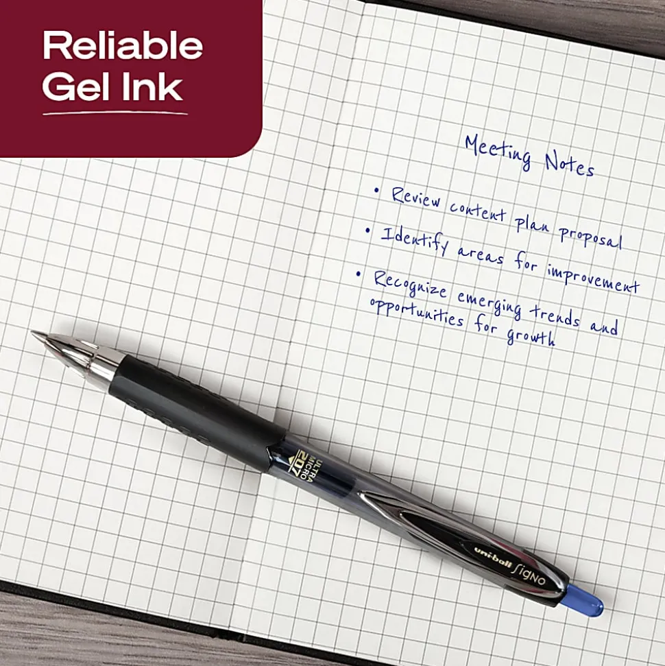 uniball™ 207 Retractable Gel Pens, 0.38mm Ultra Micro Point, Blue Ink, 12 Count