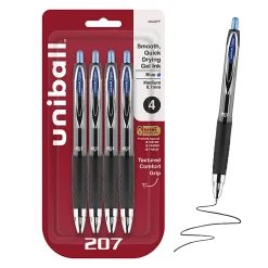 uniball™ 207 Retractable Gel Pens, 0.7mm Medium Point, Blue Ink, 4 Count