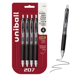 uniball™ 207 Retractable Gel Pens, 0.38mm Ultra Micro Point, Black Ink, 4 Count