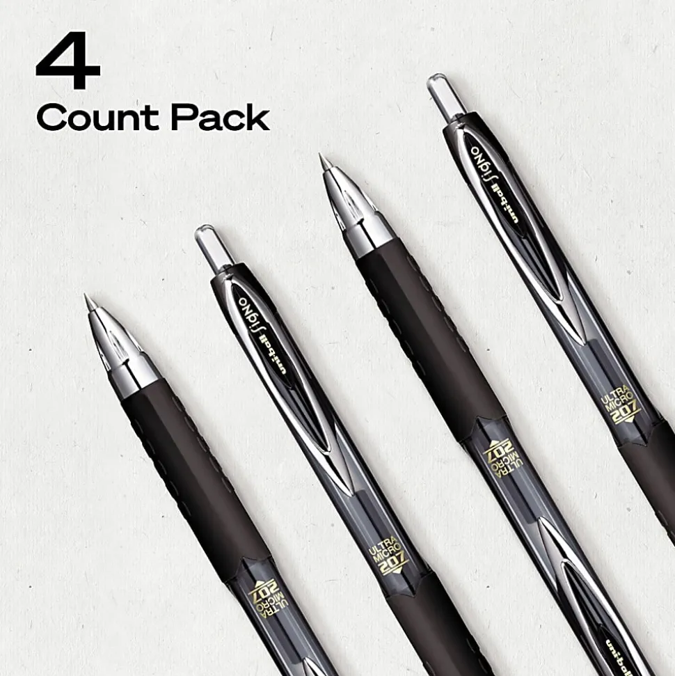 uniball™ 207 Retractable Gel Pens, 0.38mm Ultra Micro Point, Black Ink, 4 Count