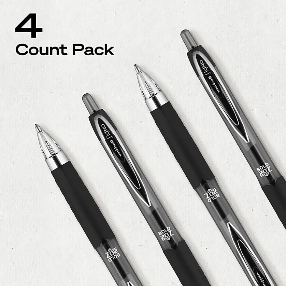 uniball™ 207 Retractable Gel Pens, 1.0mm Bold Point, Black Ink, 4 Count
