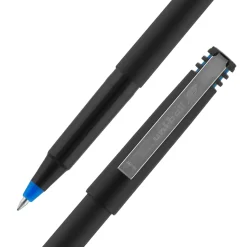 uni-ball® Rollerball™ Pens, Fine Point, 0.7 mm, 80% Recycled, Black Barrel, Blue Ink, Pack Of 12 Pens