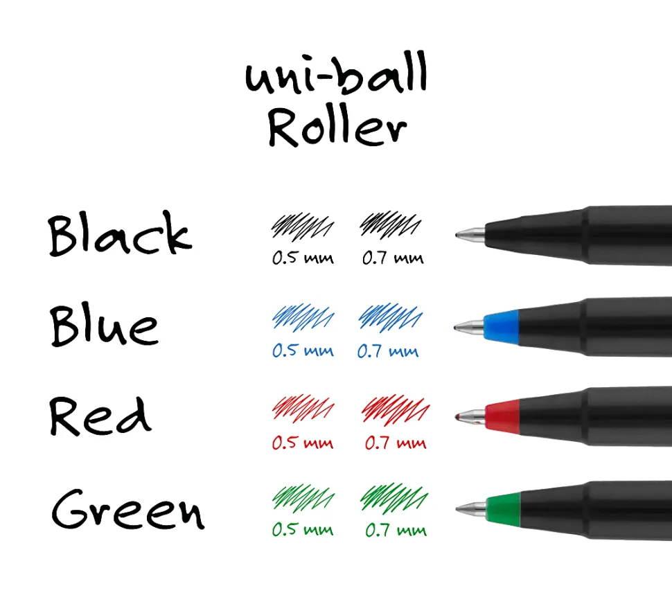 uni-ball® Rollerball™ Pens, Micro Point, 0.5 mm, 80% Recycled, Black Barrel, Red Ink, Pack Of 12 Pens
