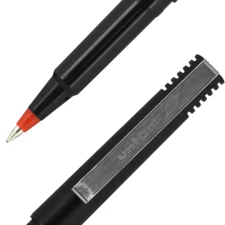 uni-ball® Rollerball™ Pens, Micro Point, 0.5 mm, 80% Recycled, Black Barrel, Red Ink, Pack Of 12 Pens