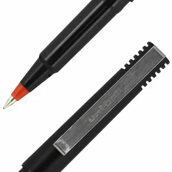 uni-ball® Rollerball™ Pens, Micro Point, 0.5 mm, 80% Recycled, Black Barrel, Red Ink, Pack Of 12 Pens