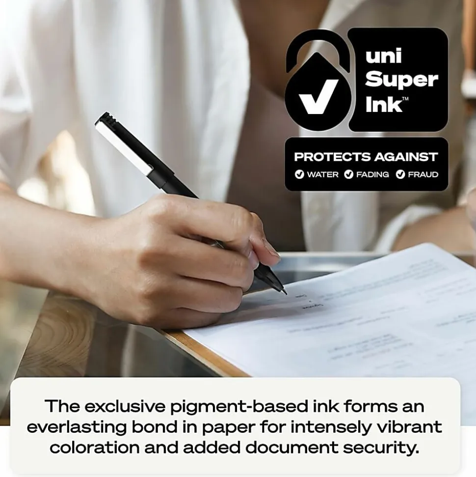 uni-ball® Rollerball™ Pens, Micro Point, 0.5 mm, 80% Recycled, Black Barrel, Red Ink, Pack Of 12 Pens