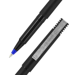 uni-ball® Rollerball™ Pens, Micro Point, 0.5 mm, 80% Recycled, Black Barrel, Blue Ink, Pack Of 12 Pens