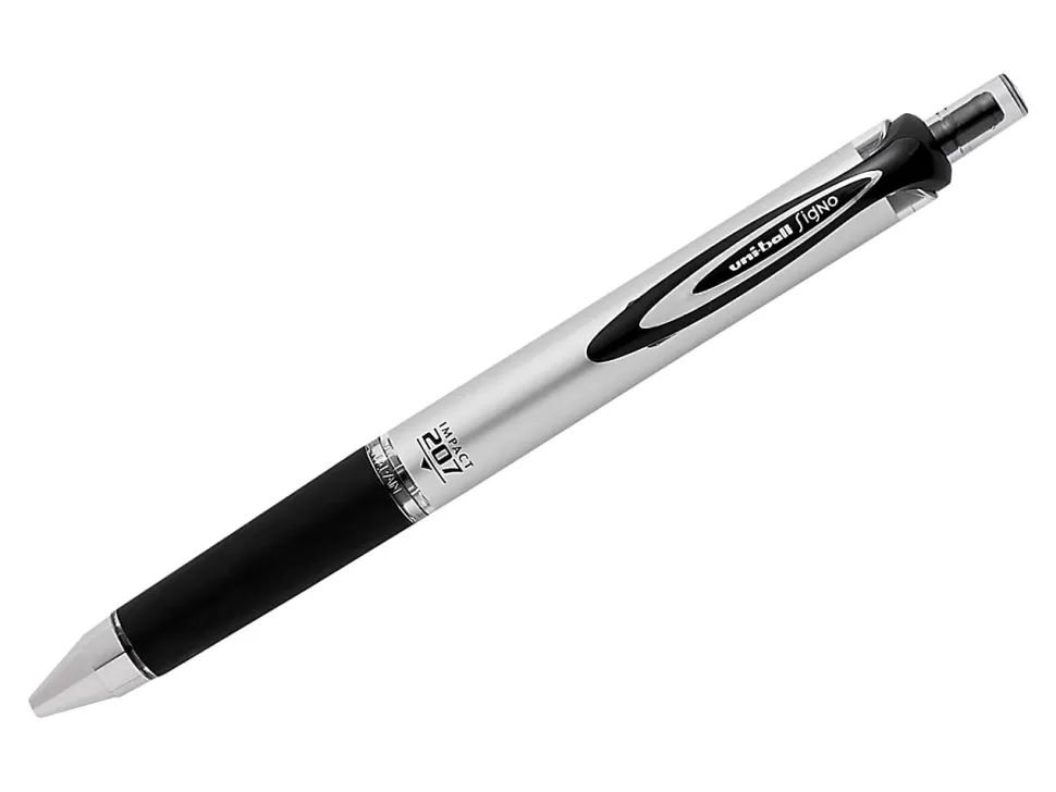 uni-ball® RT Gel Pens, 207™ Impact™, Bold Point, 1.0 mm, Gray Barrel, Black Ink, Pack Of 12
