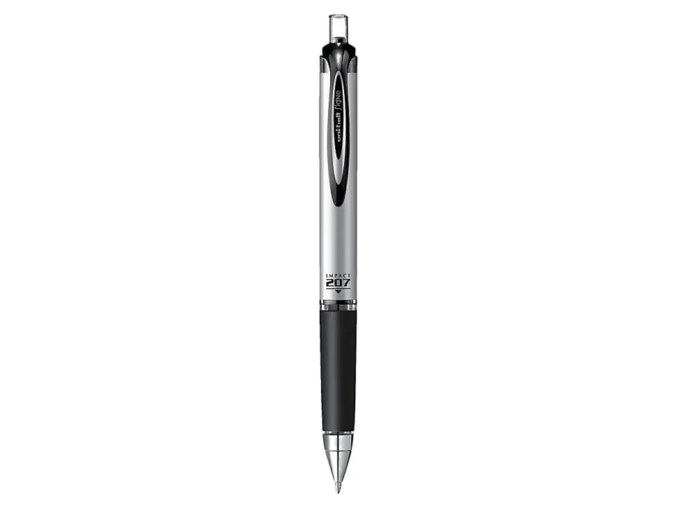 uni-ball® RT Gel Pens, 207™ Impact™, Bold Point, 1.0 mm, Gray Barrel, Blue Ink, Pack Of 12