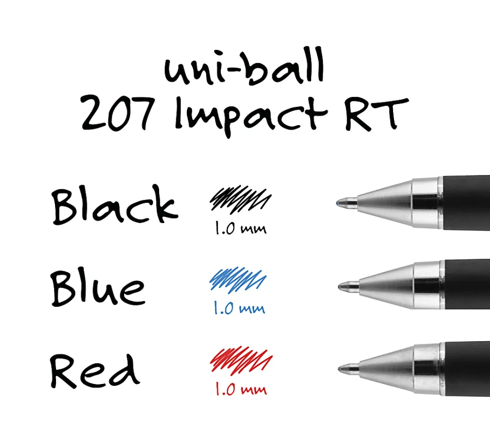 uni-ball® RT Retractable Gel Pens, Gel Impact®, Bold Point, 1.0 mm, Silver Barrels, Black Ink, Pack Of 4