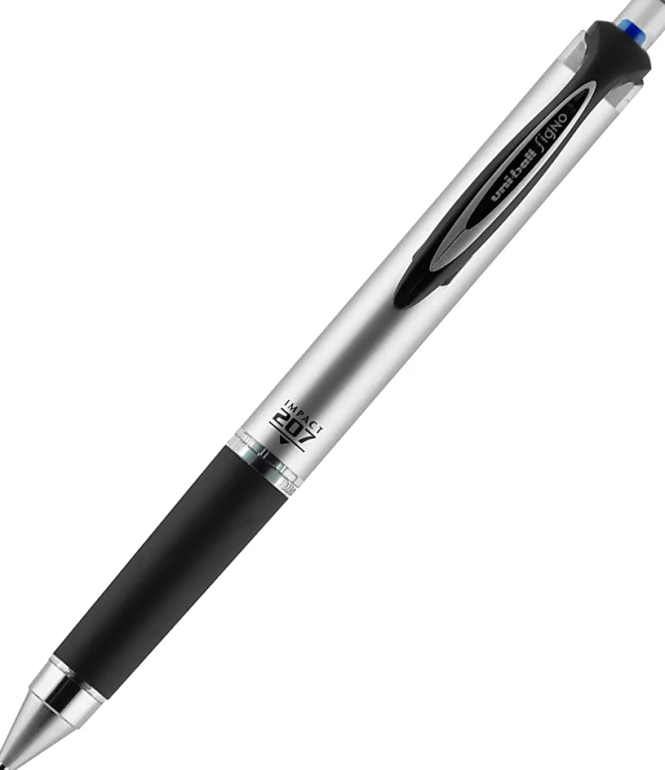 uni-ball® RT Retractable Gel Pen, Gel Impact®, Bold Point, 1.0 mm, Gray Barrel, Blue Ink