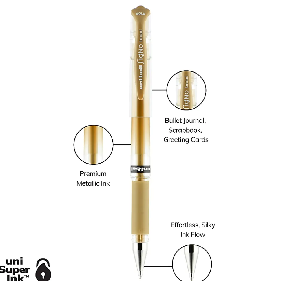 Uni-Ball Signo Gel Impact Pens, Bold Point (1.0mm), Gold Metallic