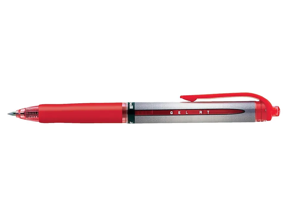 uni-ball® Signo Gel RT™ Retractable Pens, Medium Point, 0.7 mm, Silver Barrel, Red Ink, Pack Of 12 Pens