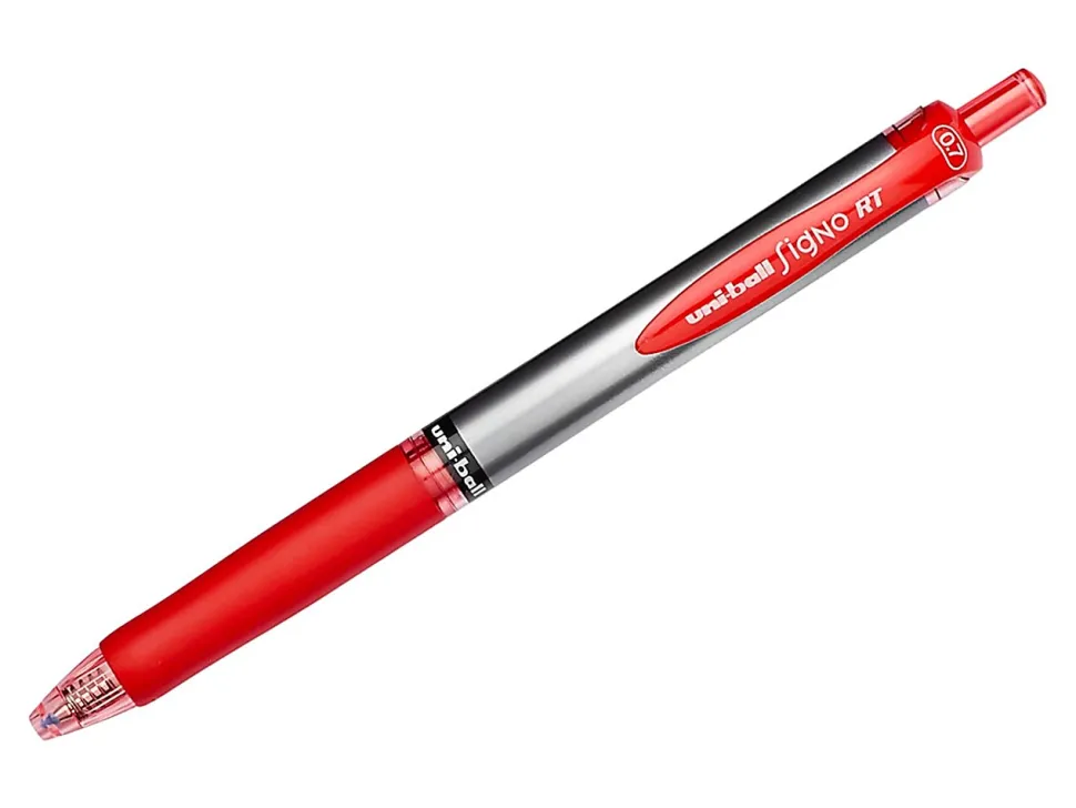 uni-ball® Signo Gel RT™ Retractable Pens, Medium Point, 0.7 mm, Silver Barrel, Red Ink, Pack Of 12 Pens