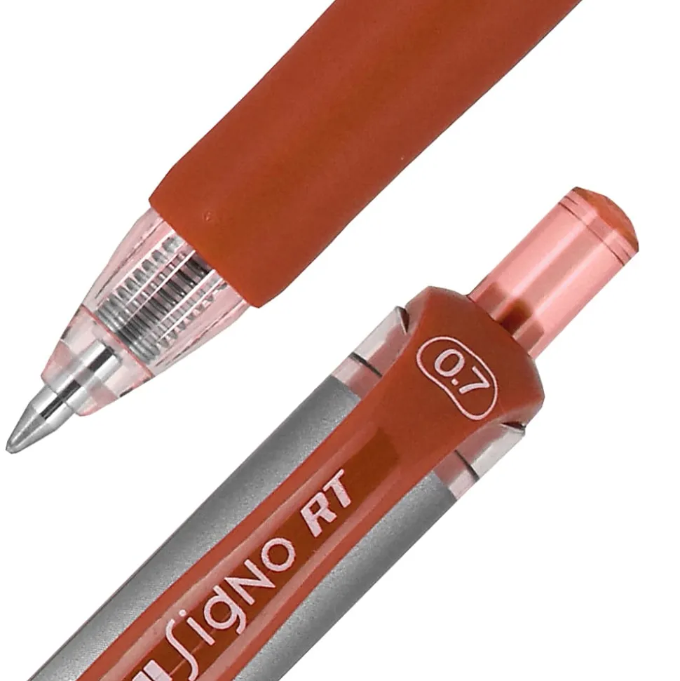 uni-ball® Signo Gel RT™ Retractable Pens, Medium Point, 0.7 mm, Silver Barrel, Red Ink, Pack Of 12 Pens