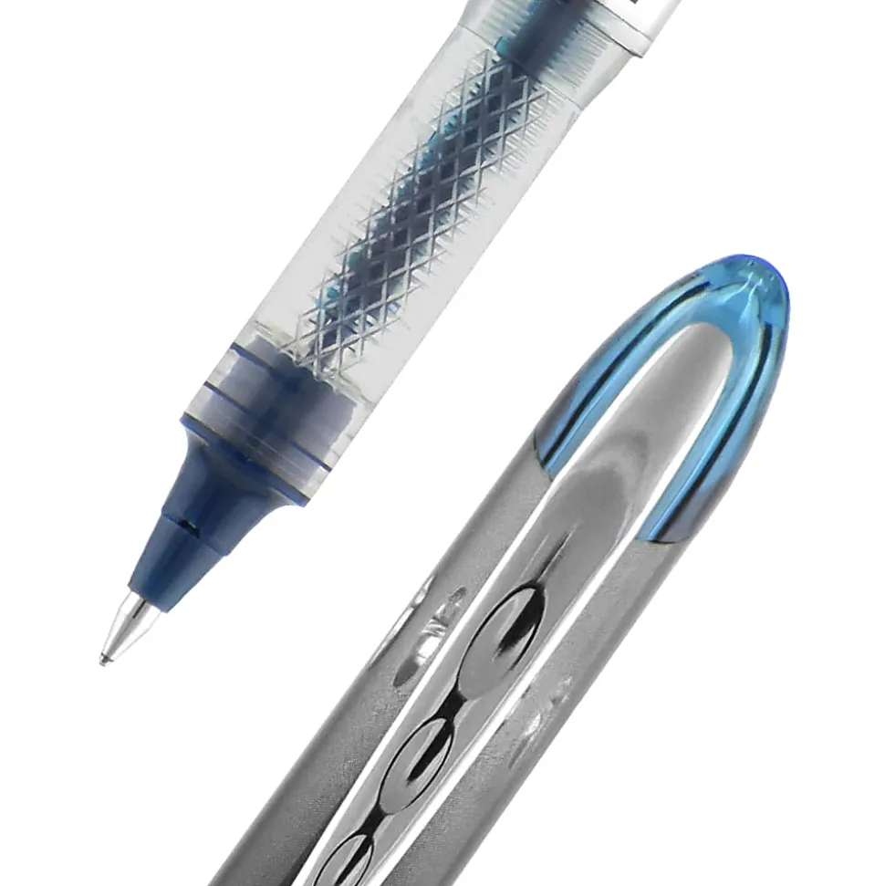 uni-ball® Vision™ Elite™ BLX Infusion Liquid Ink Rollerball Pens, Micro Point, 0.5 mm, Black Barrel, Black/Blue Ink, Pack Of 12