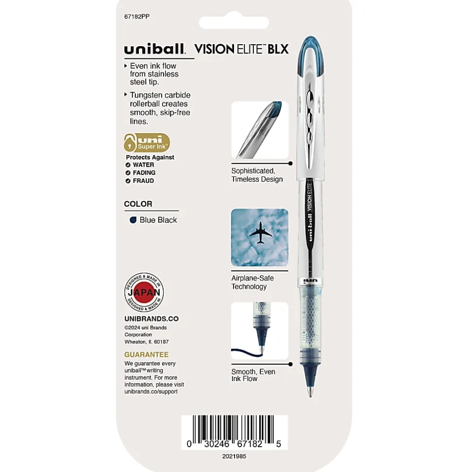 uni-ball® Vision™ Elite™ Liquid Ink Rollerball Pen, Bold Point, 0.8 mm, Silver Barrels, Blue/Black Ink