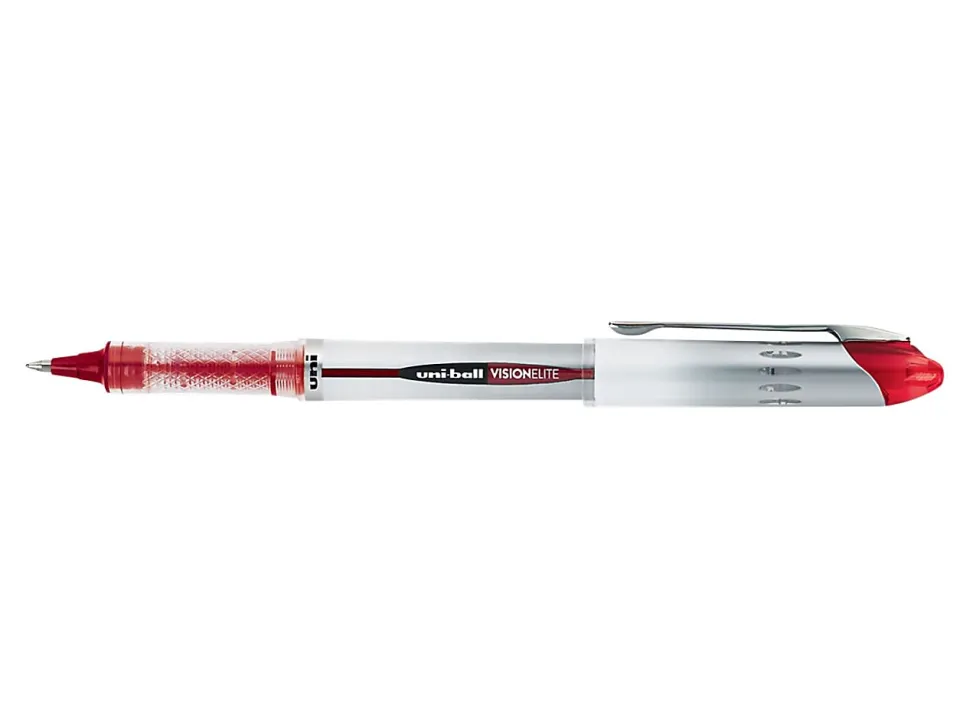 uni-ball® Vision™ Elite™ Liquid Ink Rollerball Pens, Bold Point, 0.8 mm, White Barrel, Red Ink, Pack Of 12