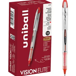 uni-ball® Vision™ Elite™ Liquid Ink Rollerball Pens, Bold Point, 0.8 mm, White Barrel, Red Ink, Pack Of 12