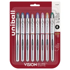 uni-ball® Vision™ Elite™ Liquid Ink Rollerball Pens, Bold Point, 0.8 mm, Black Barrel, Assorted Ink Colors, Pack Of 8