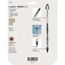 uni-ball® Vision™ Elite™ Liquid Ink Rollerball Pens, Bold Point, 0.8 mm, Silver Barrel, Black Ink, Pack Of 8