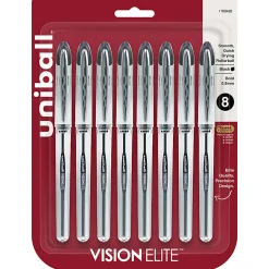 uni-ball® Vision™ Elite™ Liquid Ink Rollerball Pens, Bold Point, 0.8 mm, Silver Barrel, Black Ink, Pack Of 8