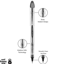 uni-ball® Vision™ Elite™ Liquid Ink Rollerball Pens, Bold Point, 0.8 mm, Silver Barrel, Black Ink, Pack Of 8