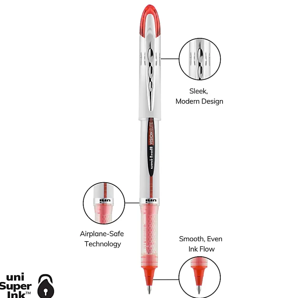 uni-ball® Vision™ Elite™ Liquid Ink Rollerball Pens, Bold Point, 0.8 mm, White Barrel, Assorted Ink Colors, Pack Of 4