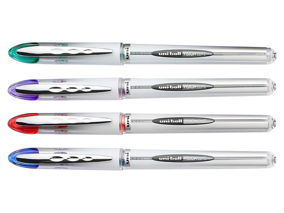 uni-ball® Vision™ Elite™ Liquid Ink Rollerball Pens, Bold Point, 0.8 mm, White Barrel, Assorted Ink Colors, Pack Of 4