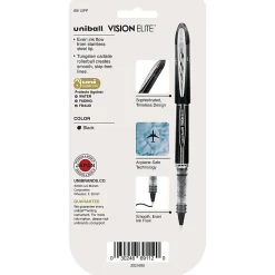 uni-ball® Vision™ Elite™ Liquid Ink Rollerball Pens, Microtip, 0.5 mm, Black Barrel, Black Ink, Pack Of 4