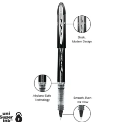 uni-ball® Vision™ Elite™ Liquid Ink Rollerball Pens, Microtip, 0.5 mm, Black Barrel, Black Ink, Pack Of 4