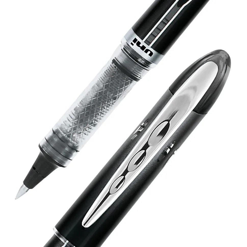 uni-ball® Vision™ Elite™ Liquid Ink Rollerball Pens, Microtip, 0.5 mm, Black Barrel, Black Ink, Pack Of 4