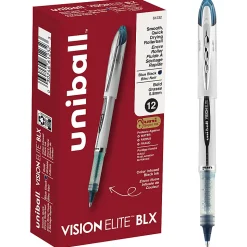 uni-ball® Vision™ Elite™ Liquid Ink Rollerball Pens, Bold Point, 0.8 mm, White Barrel, Blue/Black Ink, Pack Of 12