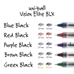 uni-ball® Vision™ Elite™ Liquid Ink Rollerball Pens, Bold Point, 0.8 mm, White Barrel, Blue/Black Ink, Pack Of 12