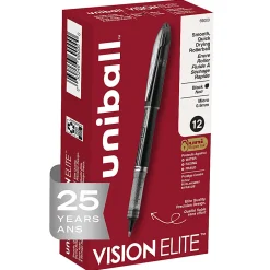 uni-ball® Vision™ Elite™ Liquid Ink Rollerball Pens, Micro Point, 0.5 mm, Black Barrel, Black Ink, Pack Of 12