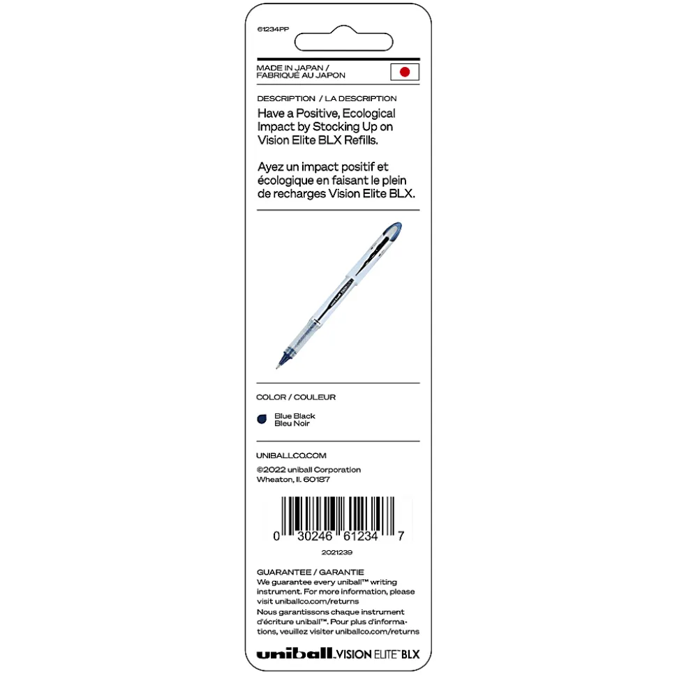 uni-ball® Vision™ Elite™ Liquid Rollerball Pen Refills, Bold Point, 0.8 mm, Blue/Black Ink, Pack Of 2