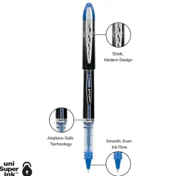 uni-ball® Vision™ Elite™ Rollerball Pens, Ultra-Fine Point, 0.5 mm, Black Barrel, Blue Ink, Pack Of 12 Pens