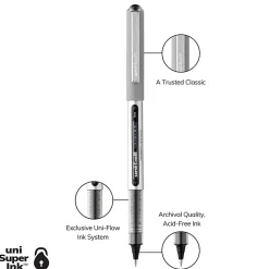 uni-ball® Vision™ Liquid Ink Rollerball Pens, Fine Point, 0.7 mm, Silver Barrel, Black Ink, Pack Of 5 Pens