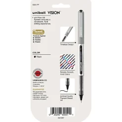 uni-ball® Vision™ Liquid Ink Rollerball Pens, Fine Point, 0.7 mm, Silver Barrel, Black Ink, Pack Of 5 Pens