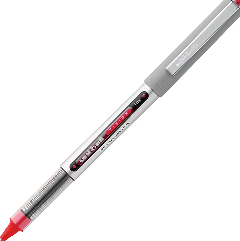 uni-ball® Vision™ Liquid Ink Rollerball Pen, Fine Point, 0.7 mm, Gray Barrel, Red Ink
