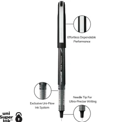 uni-ball® Vision™ Needle Liquid Ink Rollerball Pens, Micro Point, 0.5 mm, Black Barrel, Black Ink, Pack Of 12